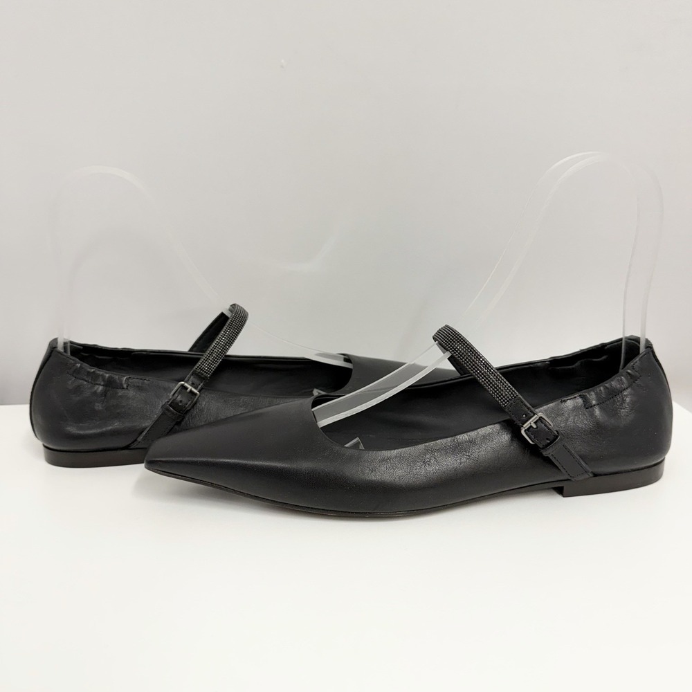 Brunello Cucinelli Mary Jane Leather Shoes Black Monili Crystal NWT $1350 38 1/2 - Picture 2 of 13